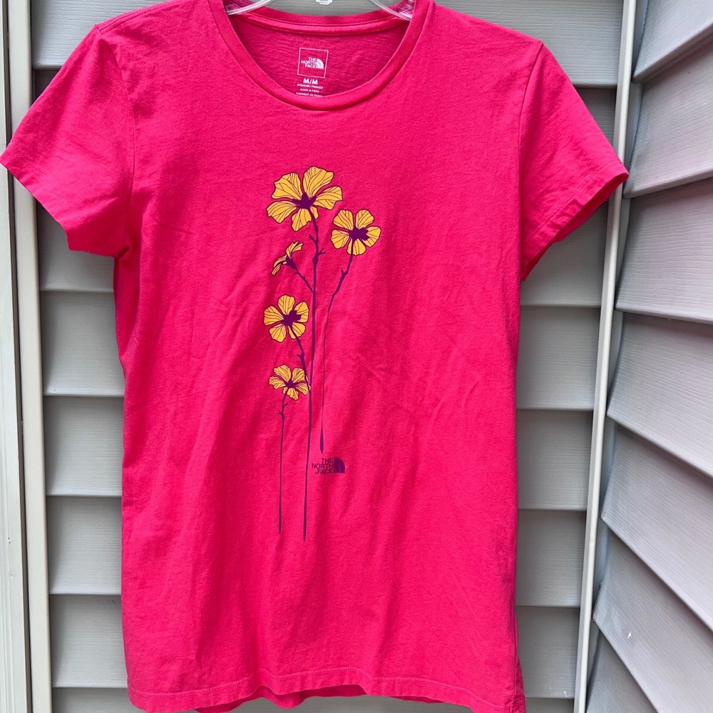 North Face W Floral screen print Graphic T-Shirt Size M hiking athletic event